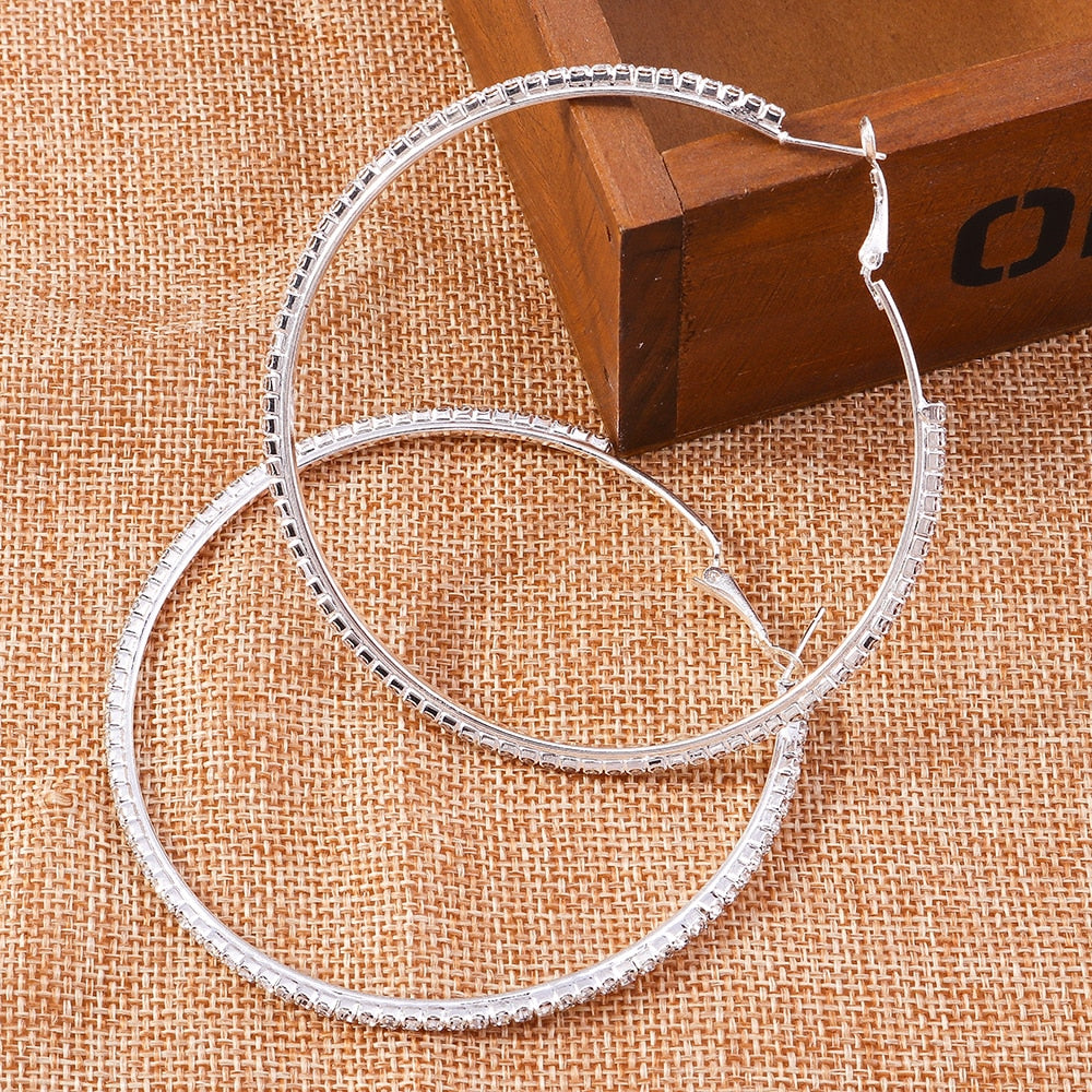 Large Crystal Hoop Earrings For Women Girl Fashion Modern Jewelry Gift