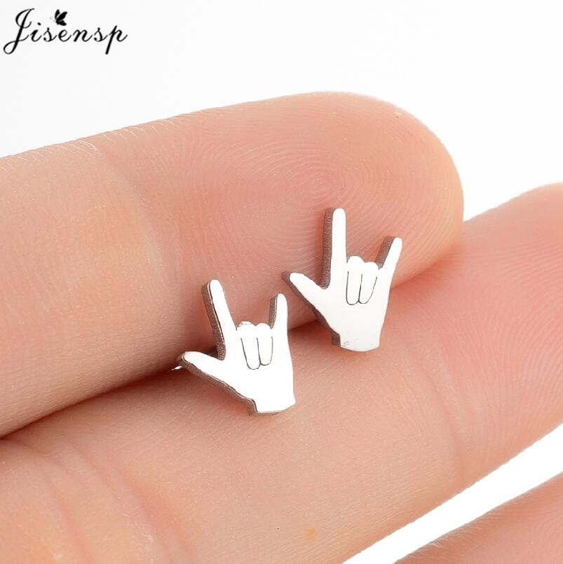 Finger Sign Stainless Steel Earrings Women Jewelry Small Studs Gifts Earring