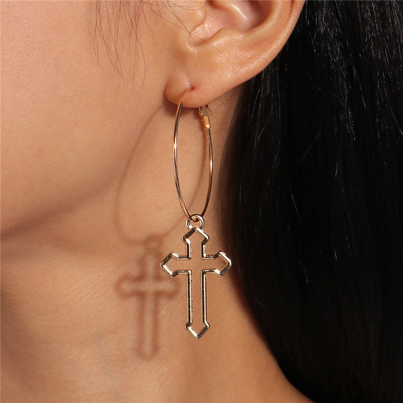Hollow Silver-colored Cross Drop Earrings Women Creativity Jewelry Cute Earring