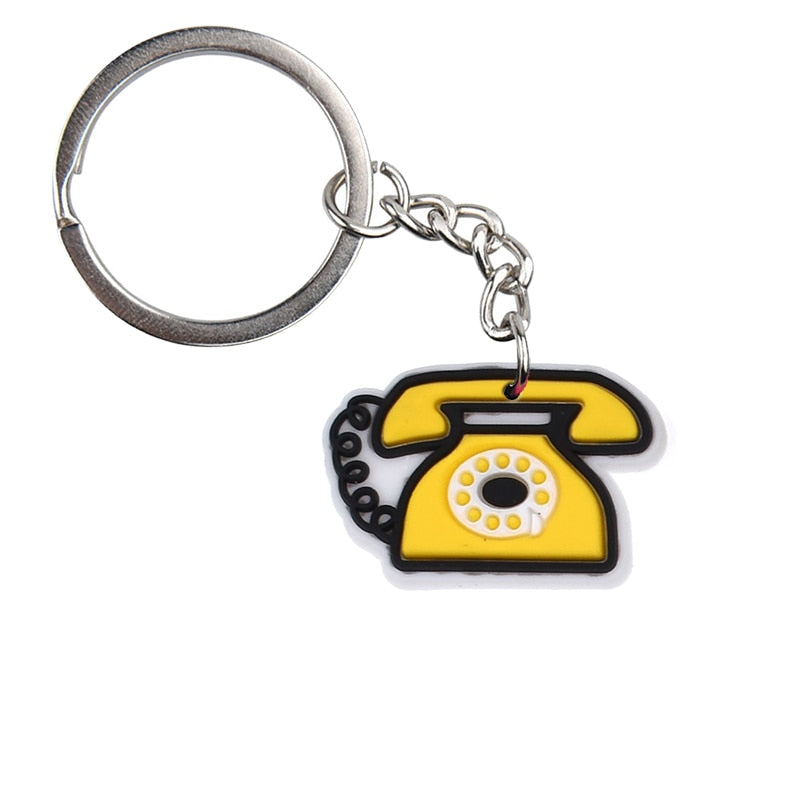 Yellow Phone PVC Keychain Keychain for Women Charm Key Chain Women Girls Key