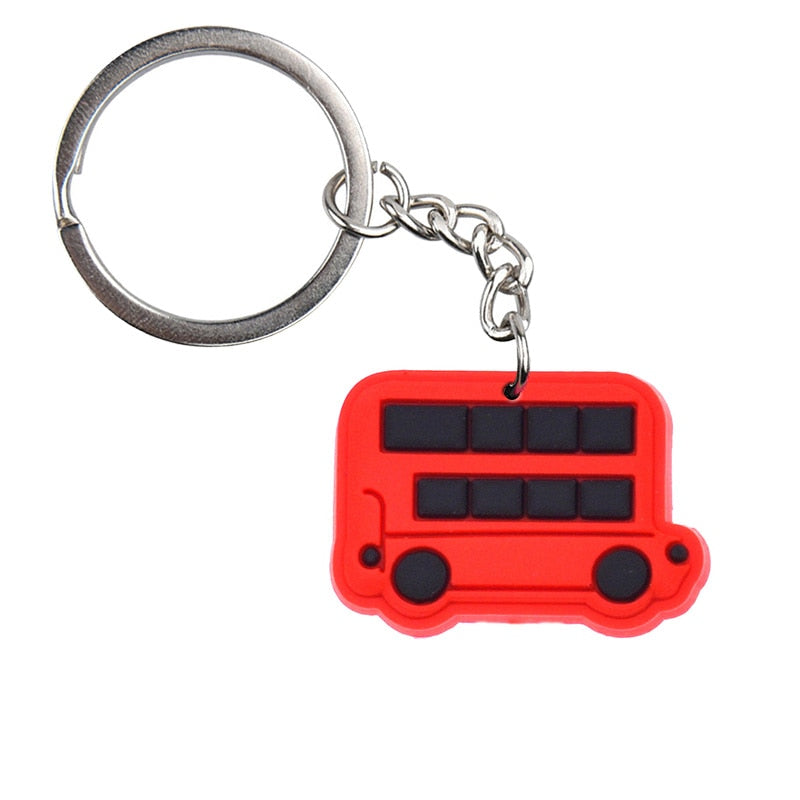 Red Bus Creative Cartoon PVC Keychain For Keyring Bag Car Key Chain Ring Pendant
