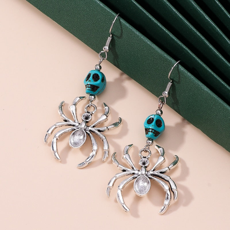 Blue Skull Spider Drop Dangle Earrings Trendy Women Fashion Earrings Jewelry