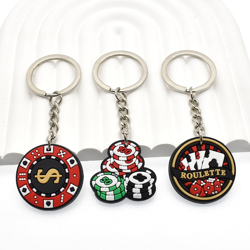 11 Styles Las Vegas Poker Casino Soft PVC Key Ring Keychain Pendant Retro Lucky