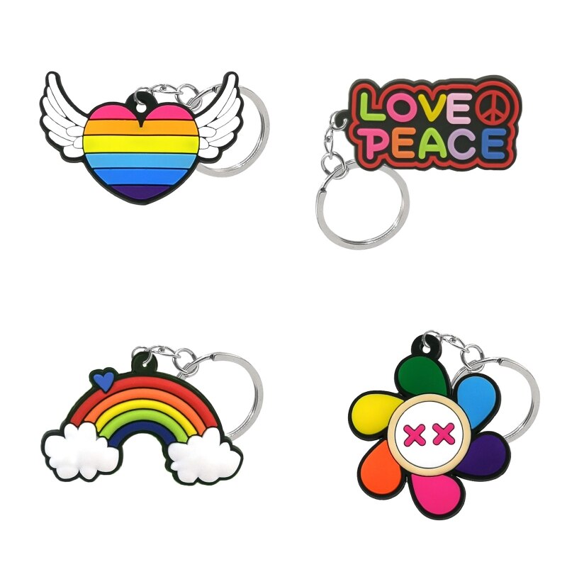 11 Styles PVC Keychain Colorful Rainbow Style New Keyring Fashion for Man Party