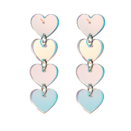 Holographic Acrylic Hearts Dangle Earrings Women Travel Fashion Cartoon Earrings