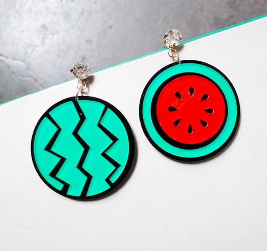 Mismatched Watermelon Acrylic Drop Earrings Women Travel Fashion Cartoon