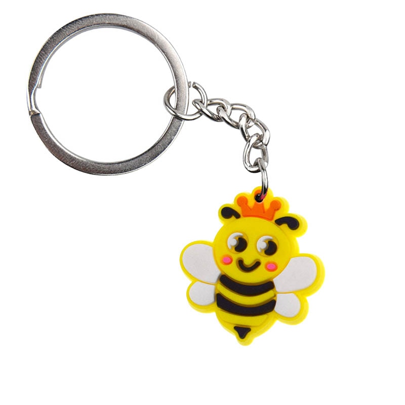 11 Styles Sweet Honey Bee PVC Keychain Metal Key Ring Backbag Hanging Fashion