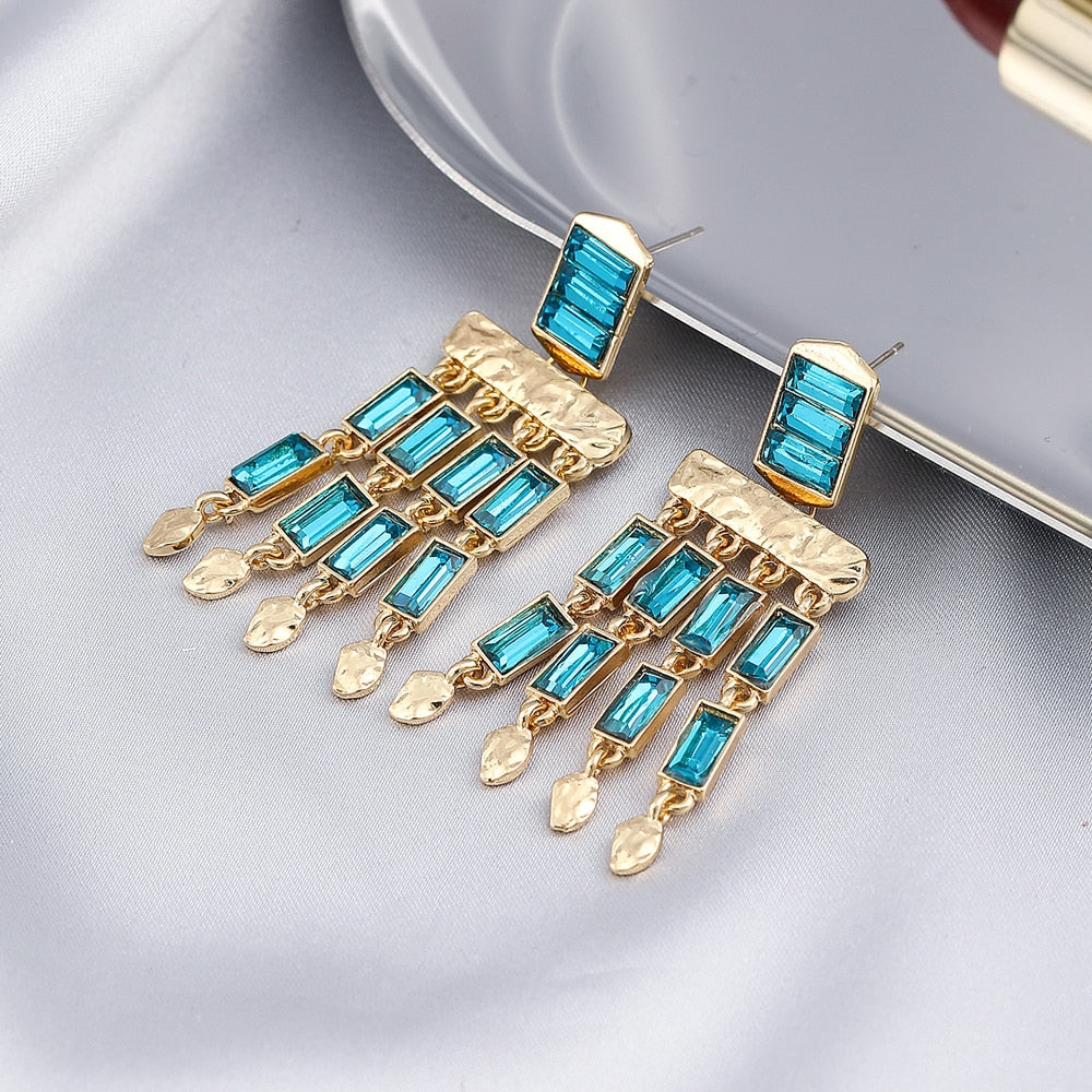 Aqua Blue Geometric Rhinestone Lady Cute Dangle Earrings for Women Jewelry Girls