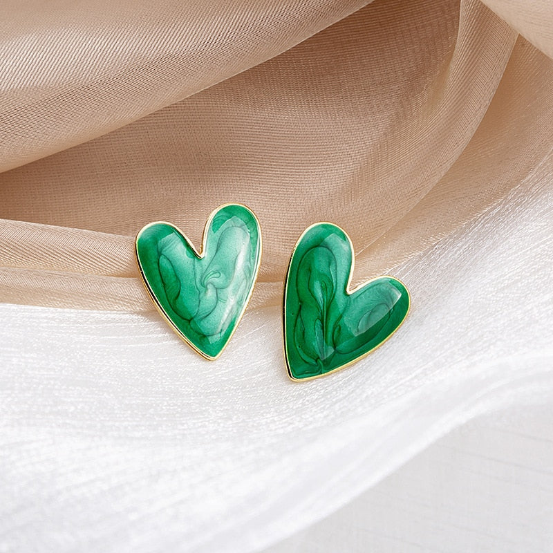 Green Heart Stud Earrings Women Ear Modern Accessoires Fashion Jewelry