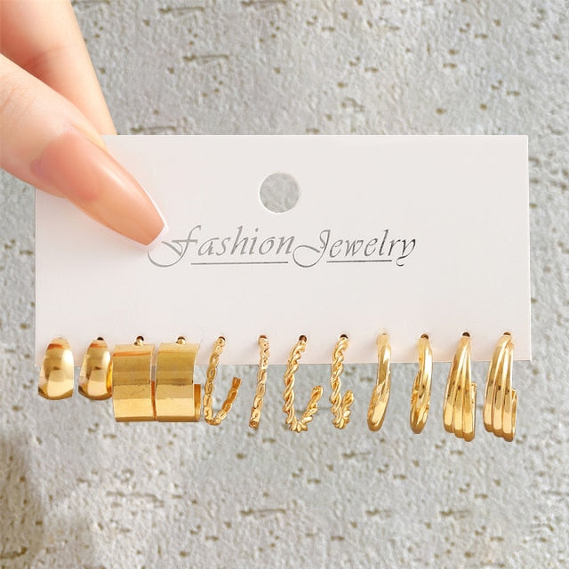 6 Pairs Mixed Design Hoop Earrings For Women Girl Fashion Modern Jewelry Gift