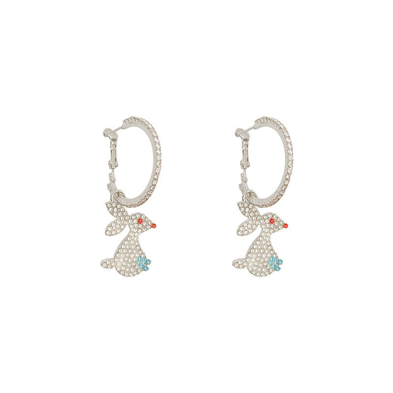 Rhinestone Rabbit Dangle Earrings Women Girl Fashion Trendy Jewelry Accessories