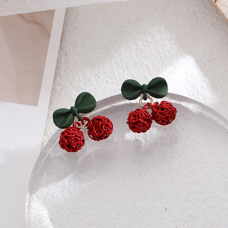 Cherry Design Christmas Exquisite Stud Earrings Women Festival Jewelry
