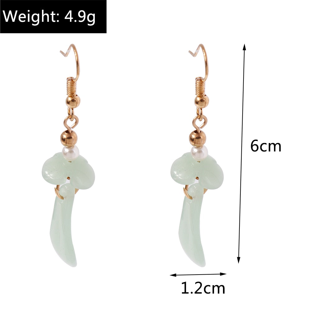 Light Green Stone Floral Pendant Drop Dangle Earrings Trendy Women Fashion