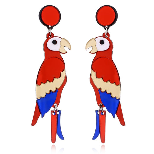 Red and Blue Parrot Acrylic Drop Earrings Women Travel Fashion Cartoon Earrings