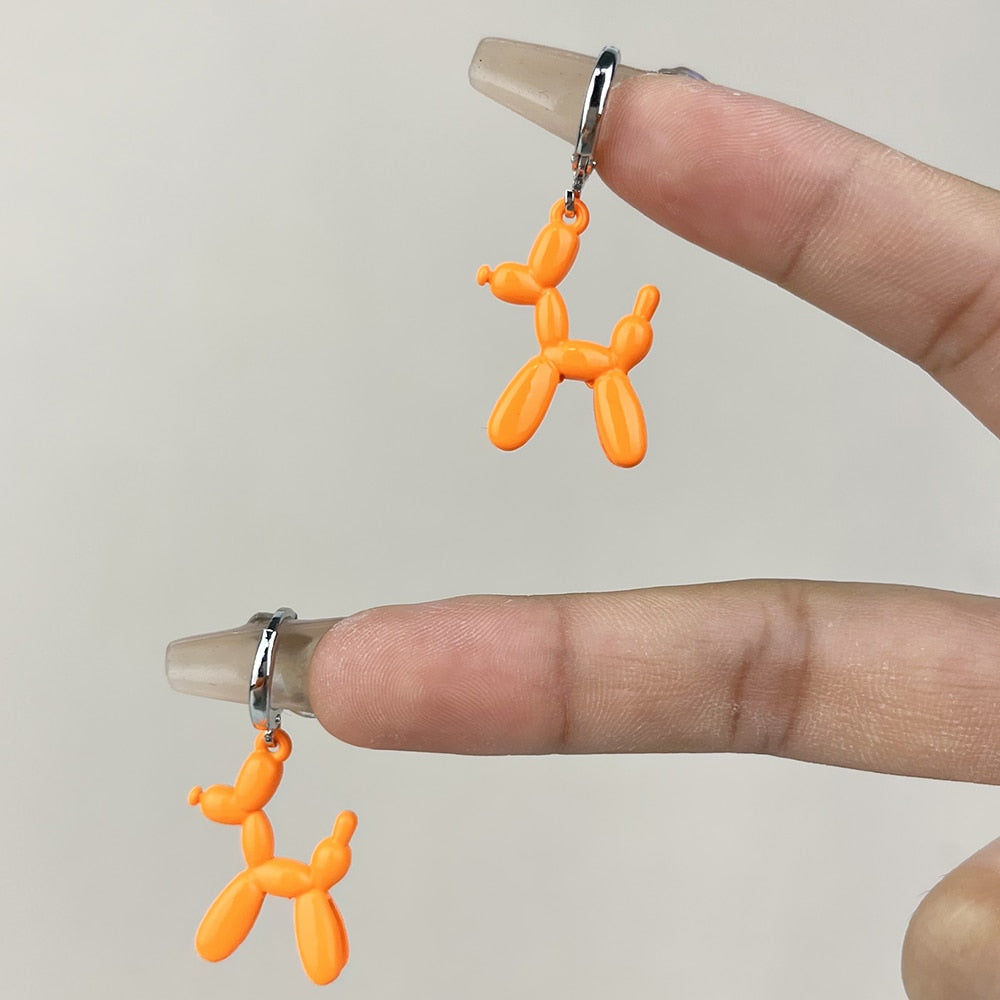 Orange Enamel Puppy Dog Drop Earrings Women Fashion Creative Art Cute Stylish