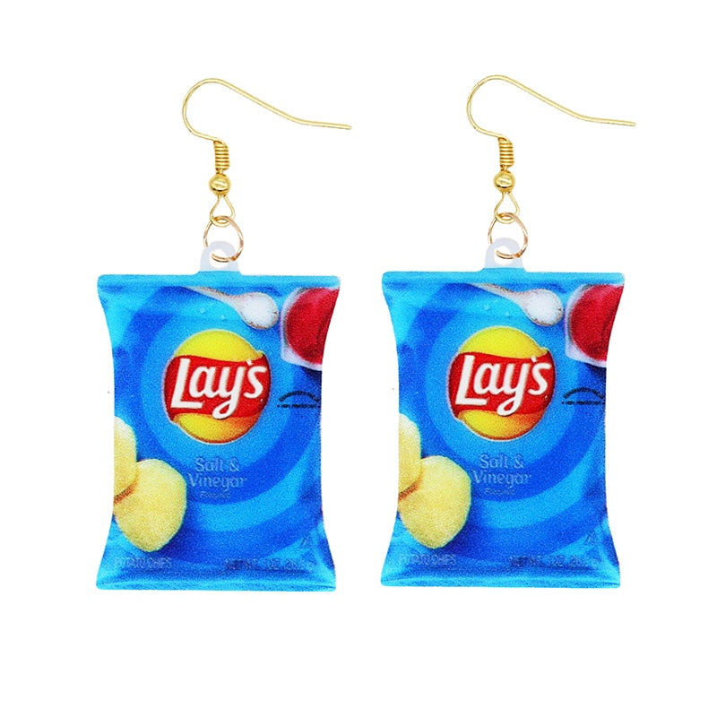 Blue Lays Chips Bag Funny Design Drop Earrings Women Charms Earring Fashion