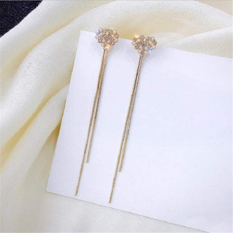 Heart Detal Tassel Drop Earrings Women Party Wedding Jewelry Dangle Gifts