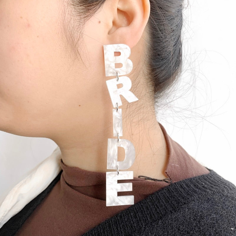 Long White Marbled Bridal Shower Earrings Drop Dangle Earrings Trendy Women