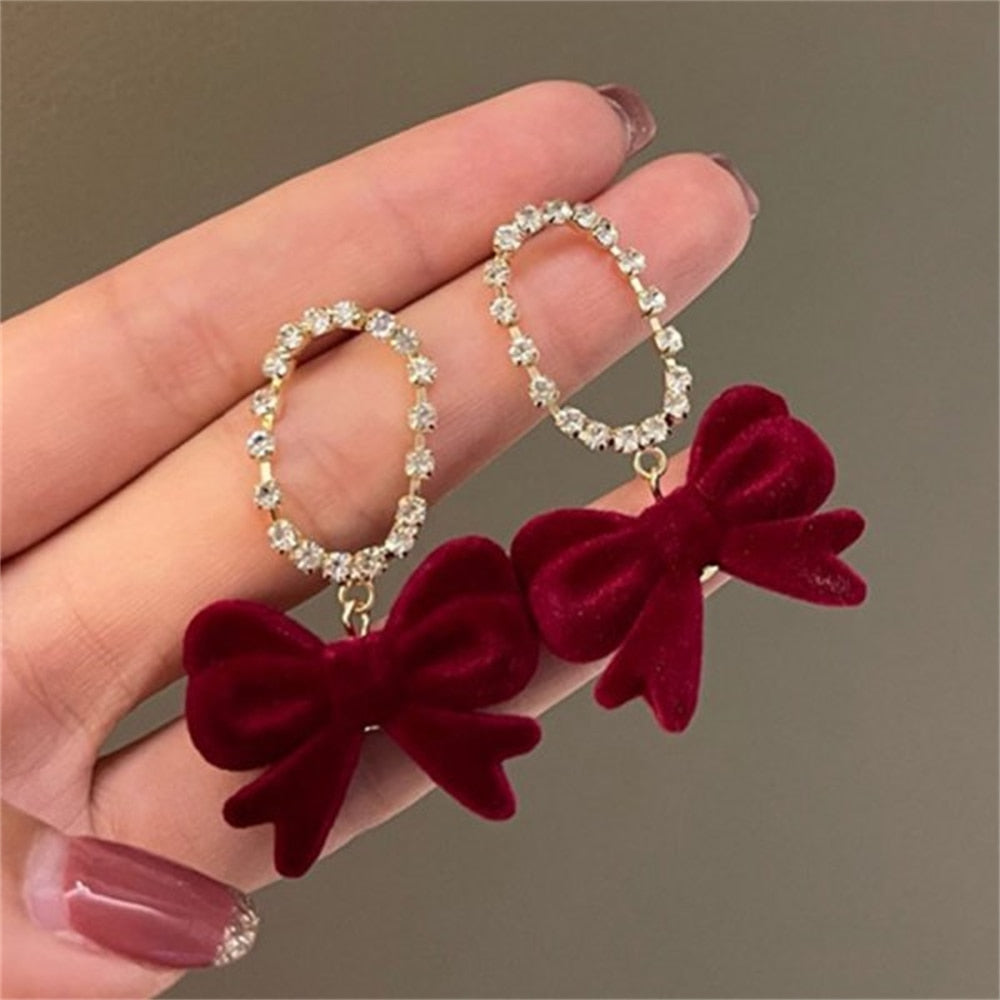 Oval Rhinestone Dark Red Drop Charm Earrings For Women Girl Fashion Modern