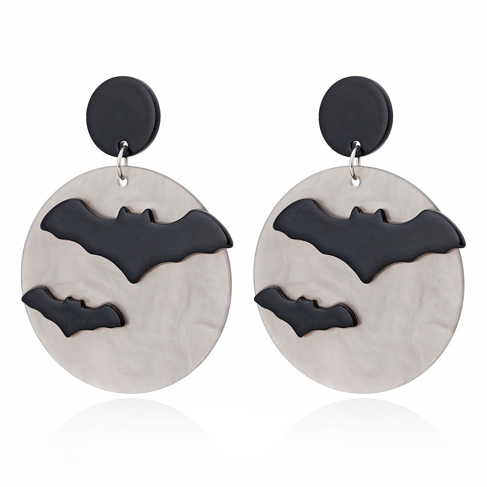 Bat and Moon Acrylic Drop Earrings Women Travel Fashion Cartoon Earrings