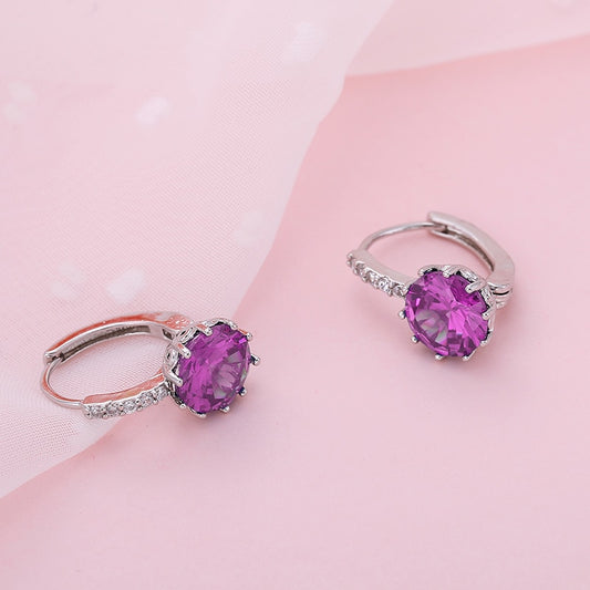 Purple Crystal Ear Buckle Ear Studs Earrings Female Fashion Earrings Jewelry