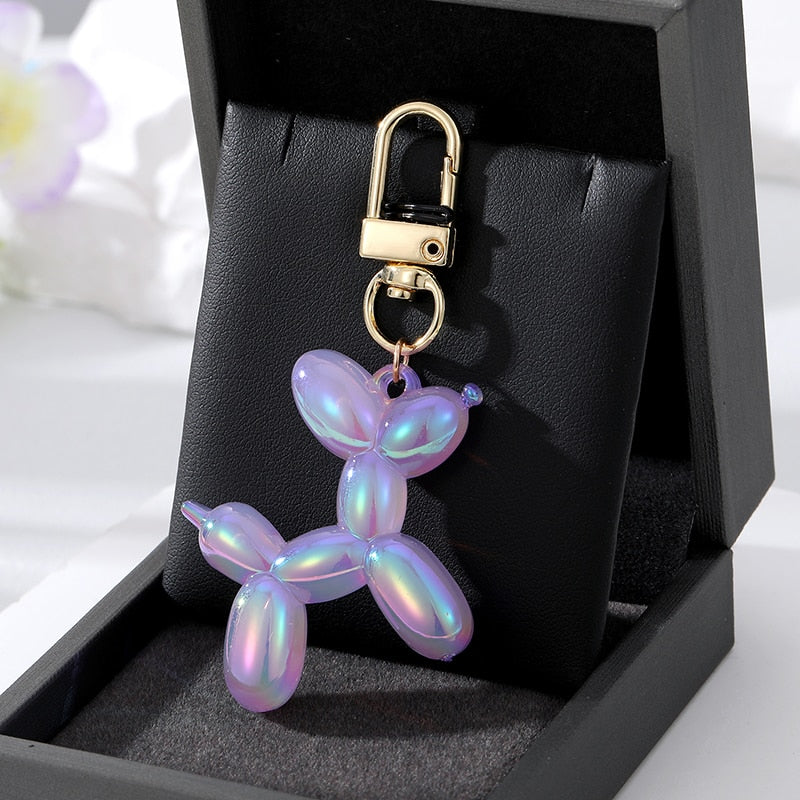 Holographic Purple Balloon Dog Animal Couple Keychains Key Ring For Women Men