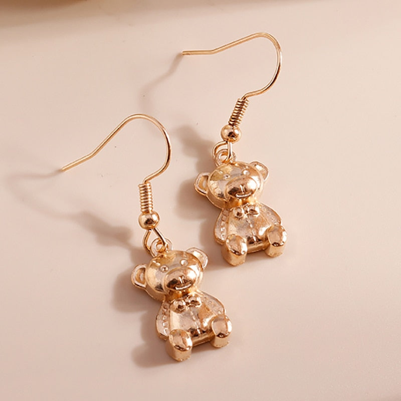 Metallic Bear Design Drop Earrings Women Gifts Earring Cute Girls Eardrop