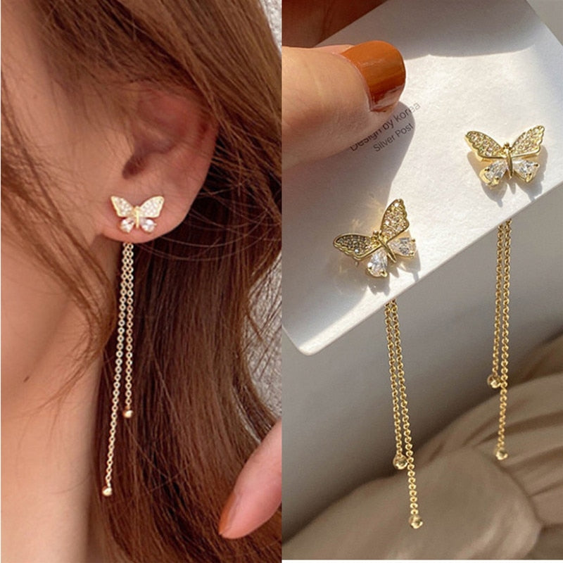 Rhinestone Butterflies Dangle Drop Earrings Women Charms Earring Fashion