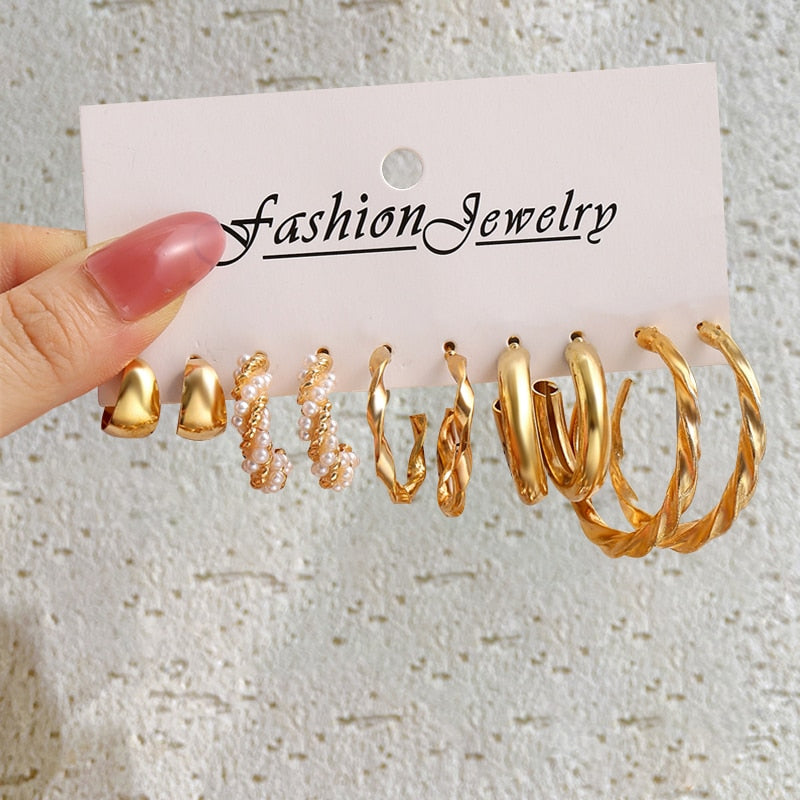 5 Pairs Twisted Hoop Earrings For Women Girl Fashion Modern Jewelry Gift