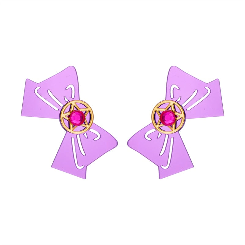 Violet Bow Drop Earrings Hip Hop Art Women Party Jewelry Ear Fashion Pendant