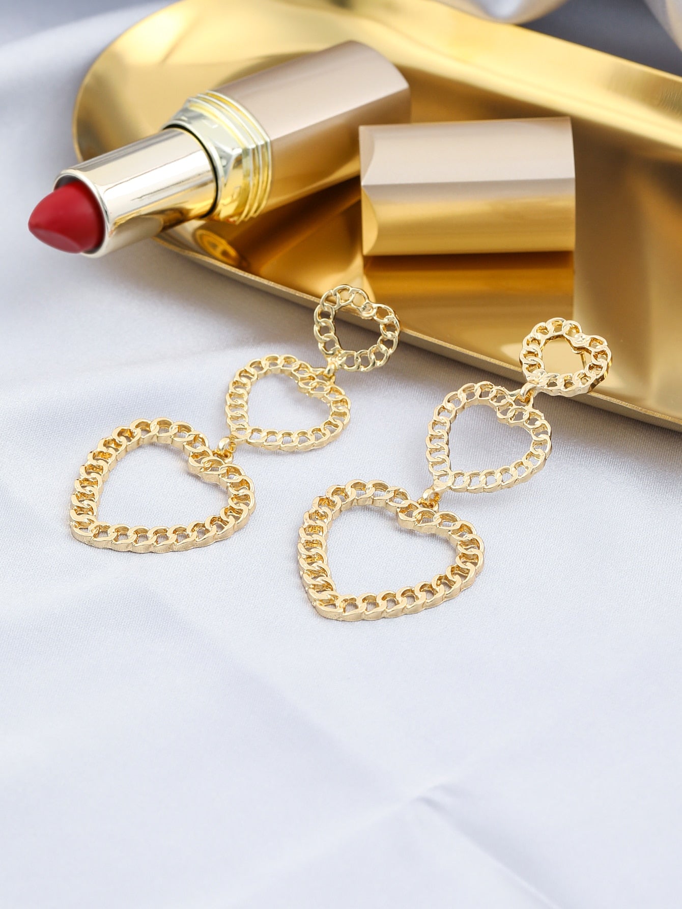 Chain Design Heart Drop Earrings Women Girl Fashion Trendy Jewelry Accessories