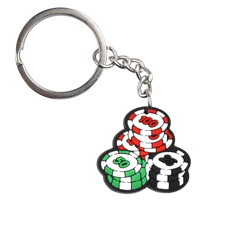 11 Styles Las Vegas Poker Casino Soft PVC Key Ring Keychain Pendant Retro Lucky