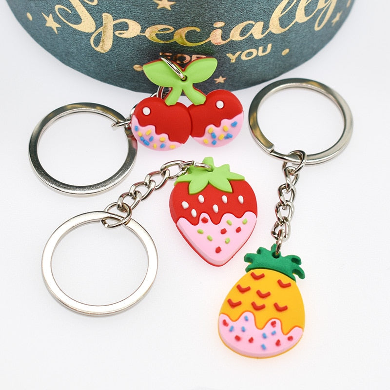 6 Styles Dipped Avocado Strawberry Carrot Cherry Pineapple Cartoon Keyring Cute