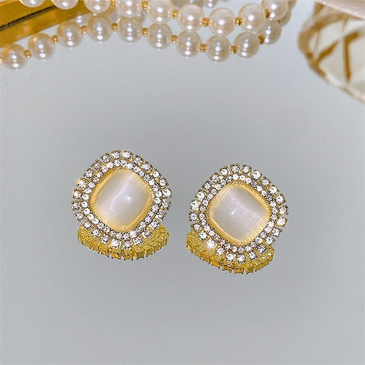 Faux Opal Rhinestone Lady Cute Stud Earrings for Women Jewelry Girls Earrings
