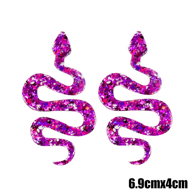 Star Glitter Purple Snake Drop Earrings Cartoon Art Women Party Jewelry Ear