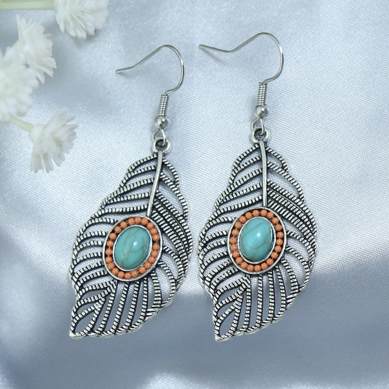 Hollow Feather Bohemian Dangle Earrings Fashion Party Girls Pendant Earrings