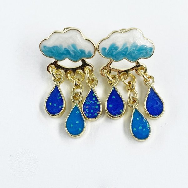 Blue Rainy Clouds Drop Earrings Women Fashion Creative Art Cute Stylish Jewelry