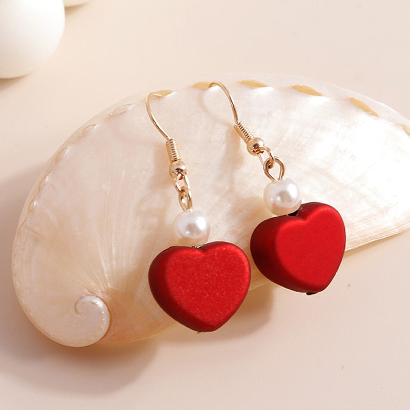 Red 3D Heart Drop Earrings Women Creativity Jewelry Cute Earring Girls Gift