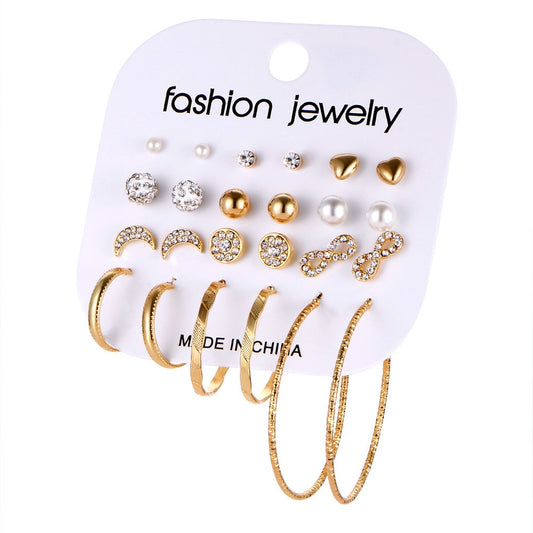 12 Pairs Gold-colored Stud Earring Set Women Creative Vintage Earrings Jewelry