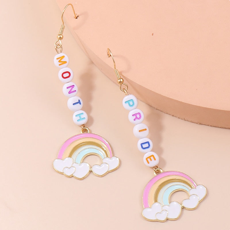 Hearts and Rainbow Drop Earrings Women Creativity Jewelry Cute Earring Girls