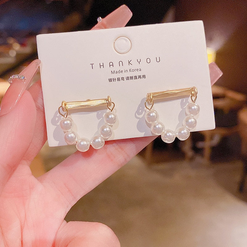 Pearl Hanging Fashion Stud Earring Women Lady Cute Jewelry Accessories