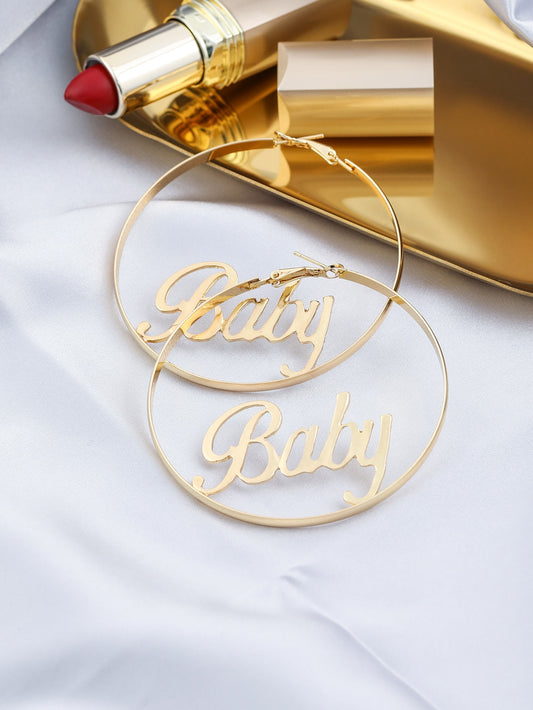 Baby Design Letter Hoop Earrings Women Girl Fashion Trendy Jewelry Accessories