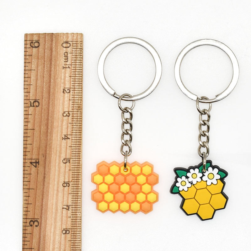 11 Styles Sweet Honey Bee PVC Keychain Metal Key Ring Backbag Hanging Fashion