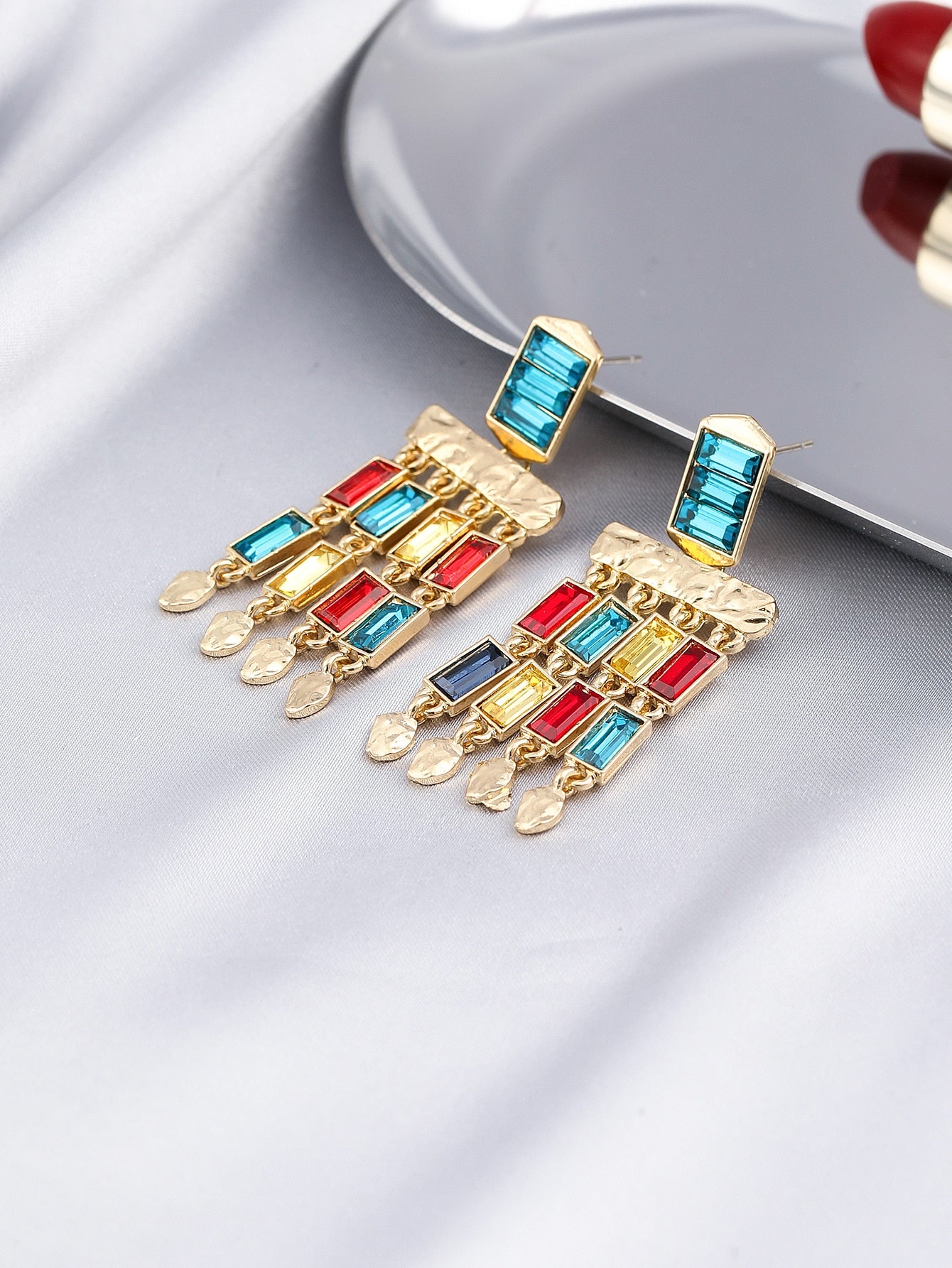 Mixed Color Geometric Rhinestone Lady Cute Dangle Earrings for Women Jewelry
