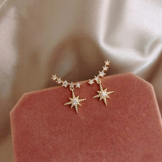 Pointed Star Studs Earring Cute Geometric Zircon Earrings Female Jewelry