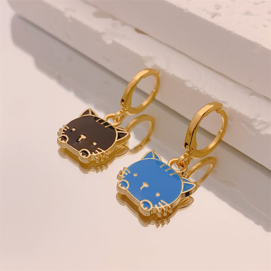 Black and Blue Kitty Drop Earrings Women Creativity Jewelry Cute Earring Girls