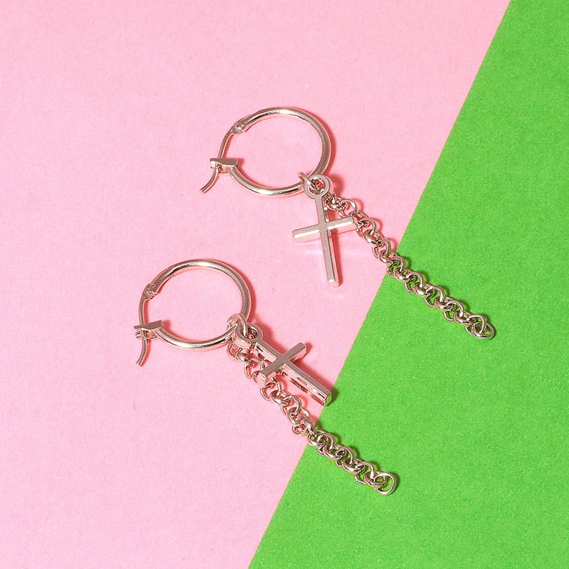 Cross Chain Pendant Drop Earrings Women Creativity Jewelry Cute Earring Girls