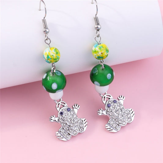 Frog and Mushroom Drop Earrings Women Creativity Jewelry Cute Earring Girls Gift