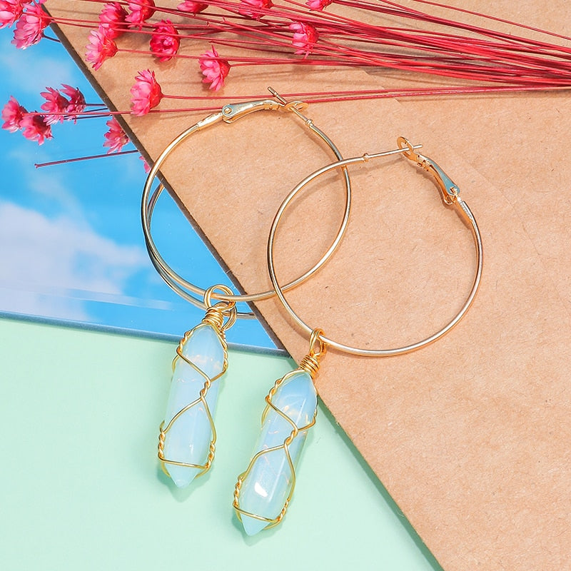 Moon Stone Pendant Hoop Earrings Trendy Women Fashion Earrings Jewelry Gift