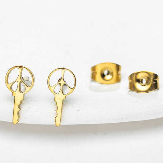 Gold-colored Key Design Fashion Women Stud Earrings Stainless Steel Ear
